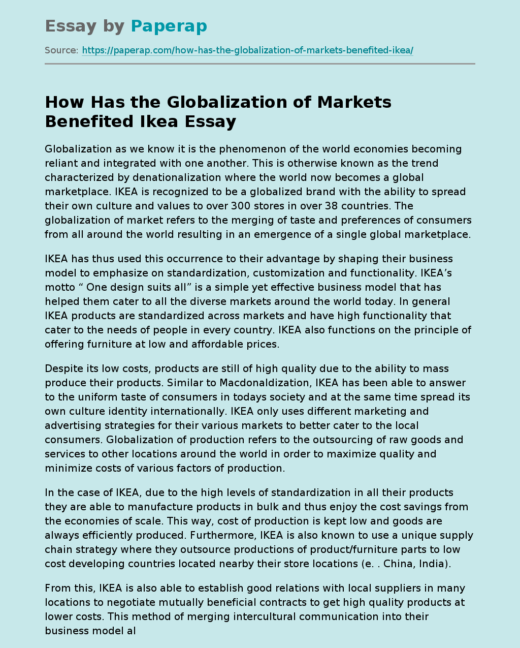 How Has the Globalization of Markets Benefited Ikea
