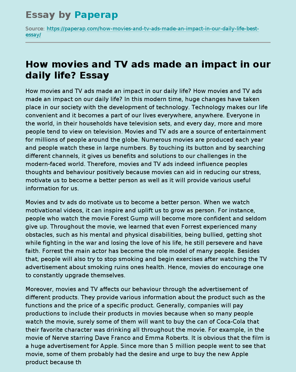 How movies and TV ads made an impact in our daily life?