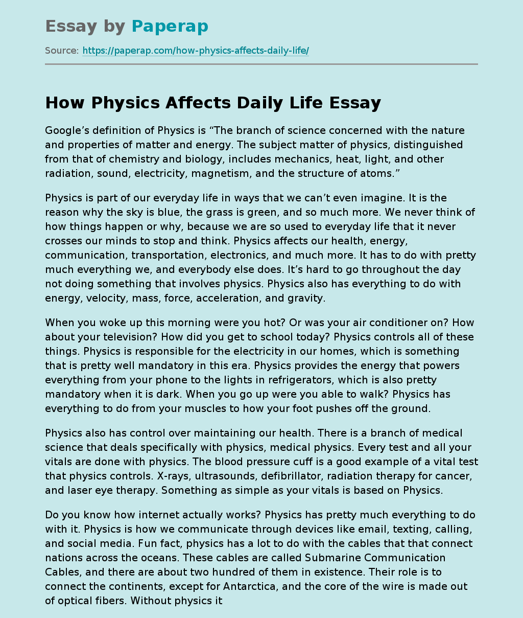 physics in daily life essay