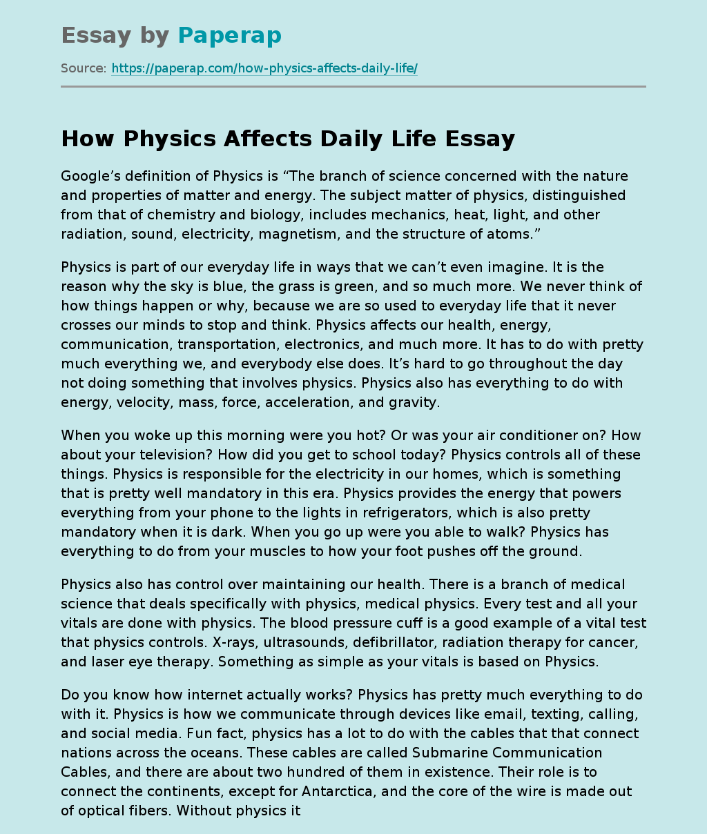 physics in our daily life essay