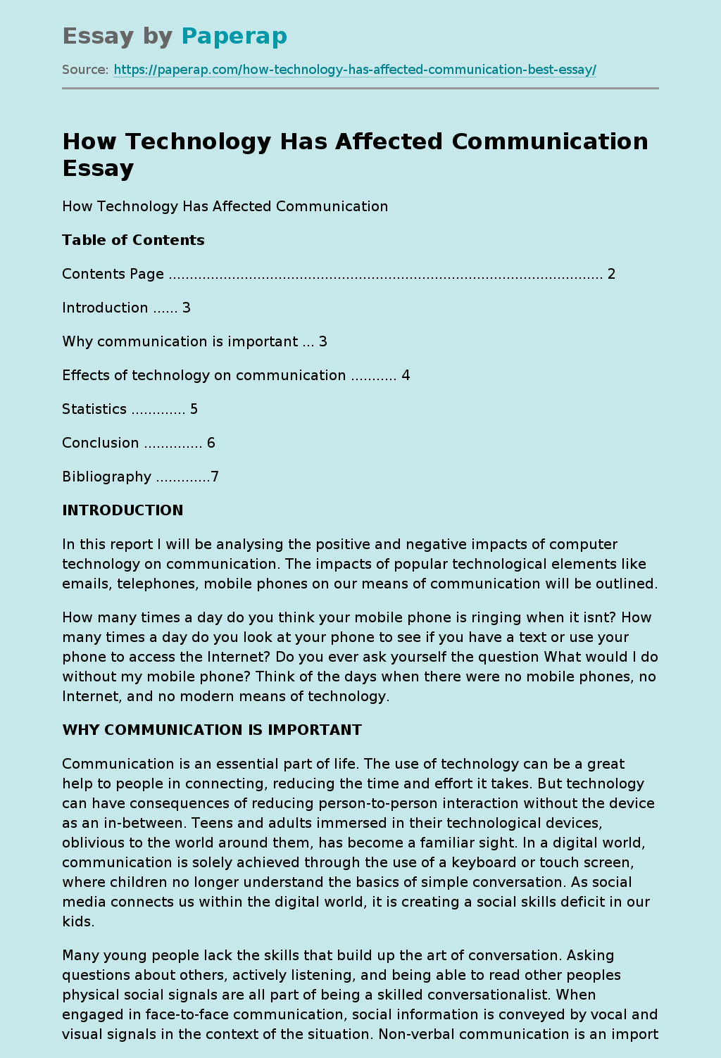 technology effect on communication essay