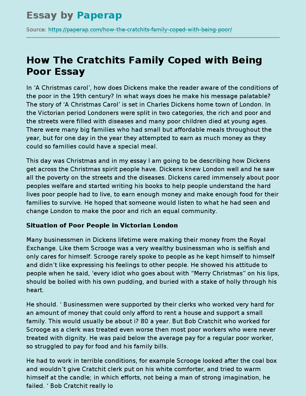How The Cratchits Family Coped with Being Poor