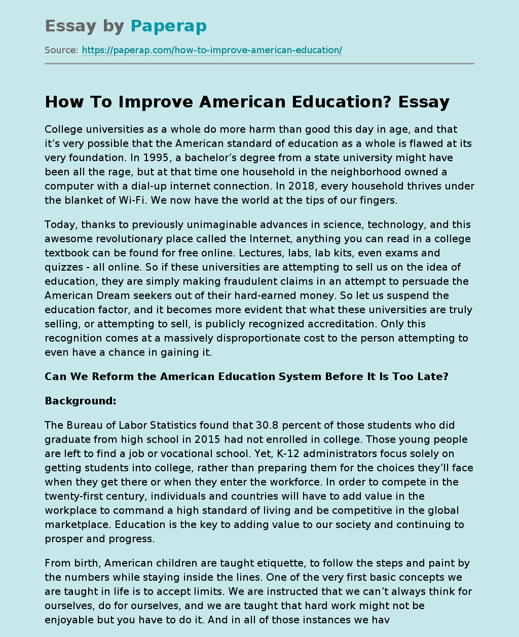 How To Improve American Education?