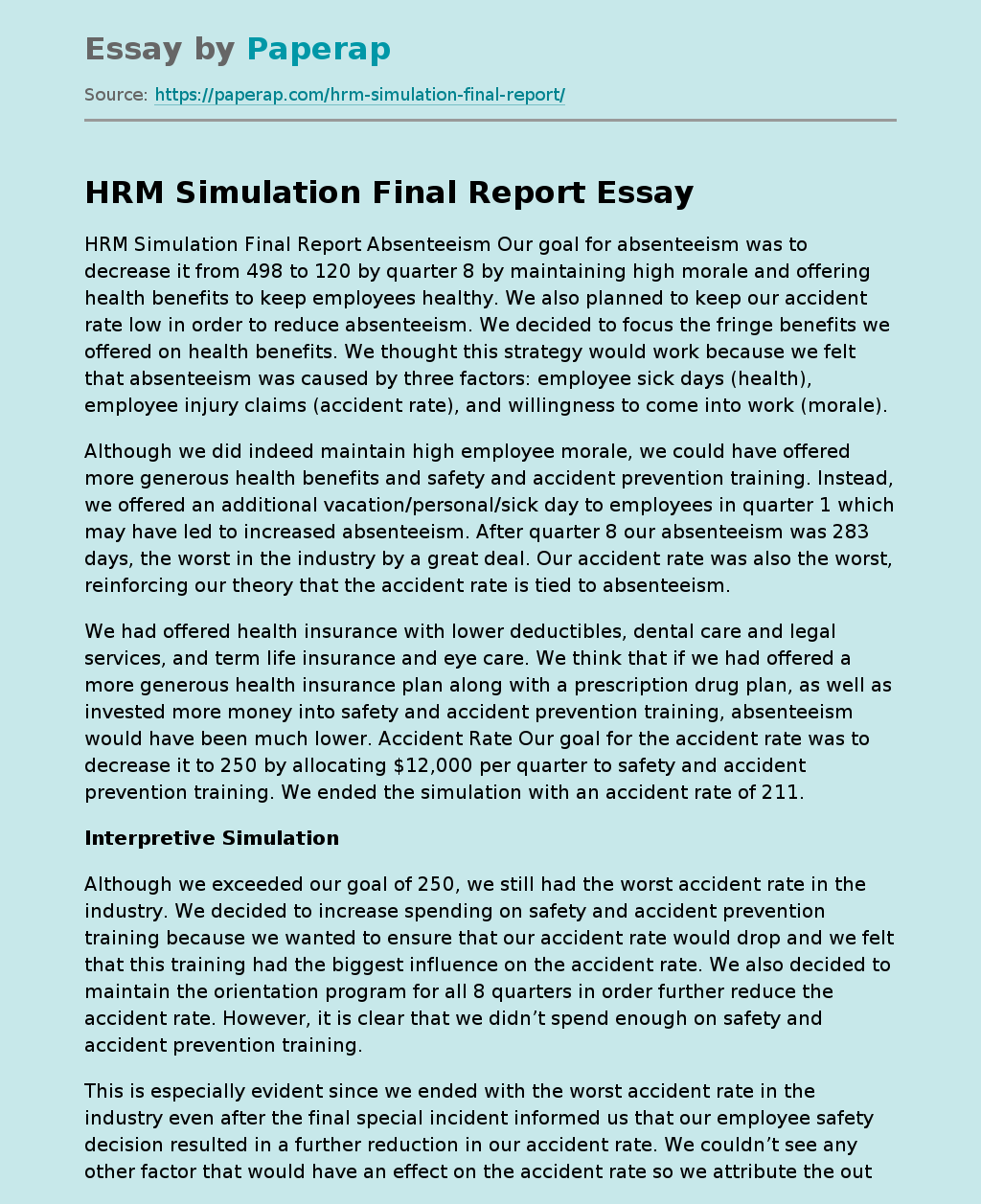 HRM Simulation Final Report
