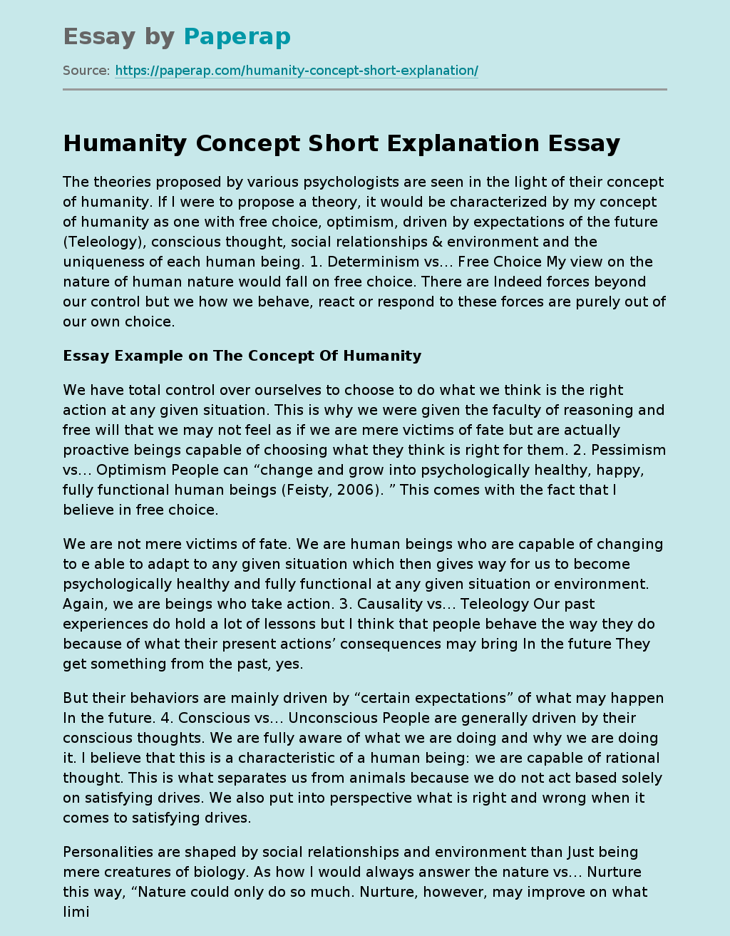 Humanity Concept Short Explanation
