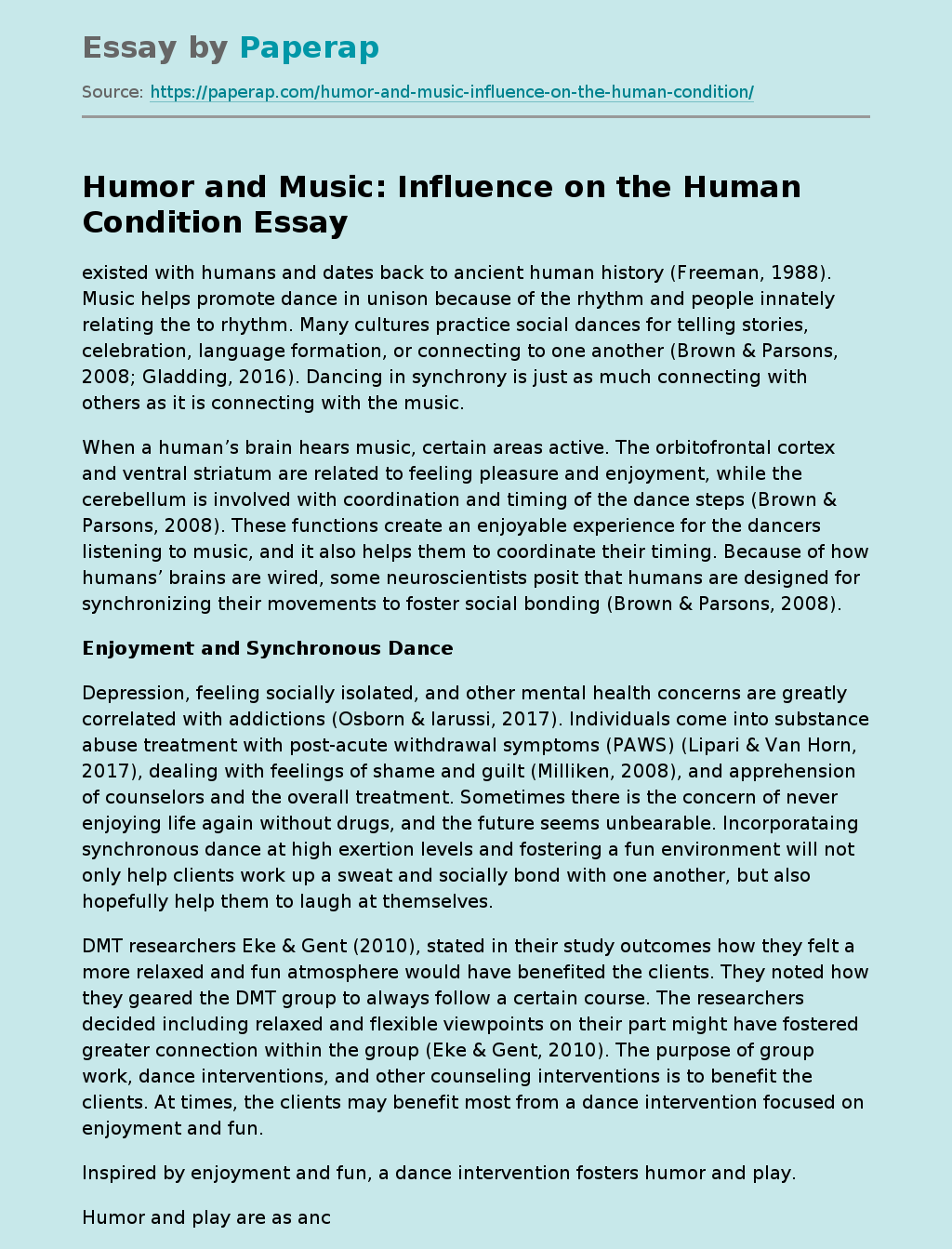 Humor and Music: Influence on the Human Condition