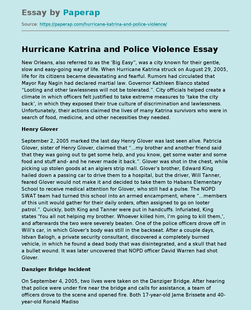 Hurricane Katrina and Police Violence