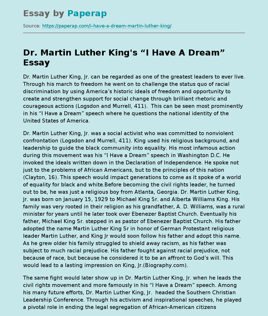 Dr. Martin Luther King's “I Have A Dream”