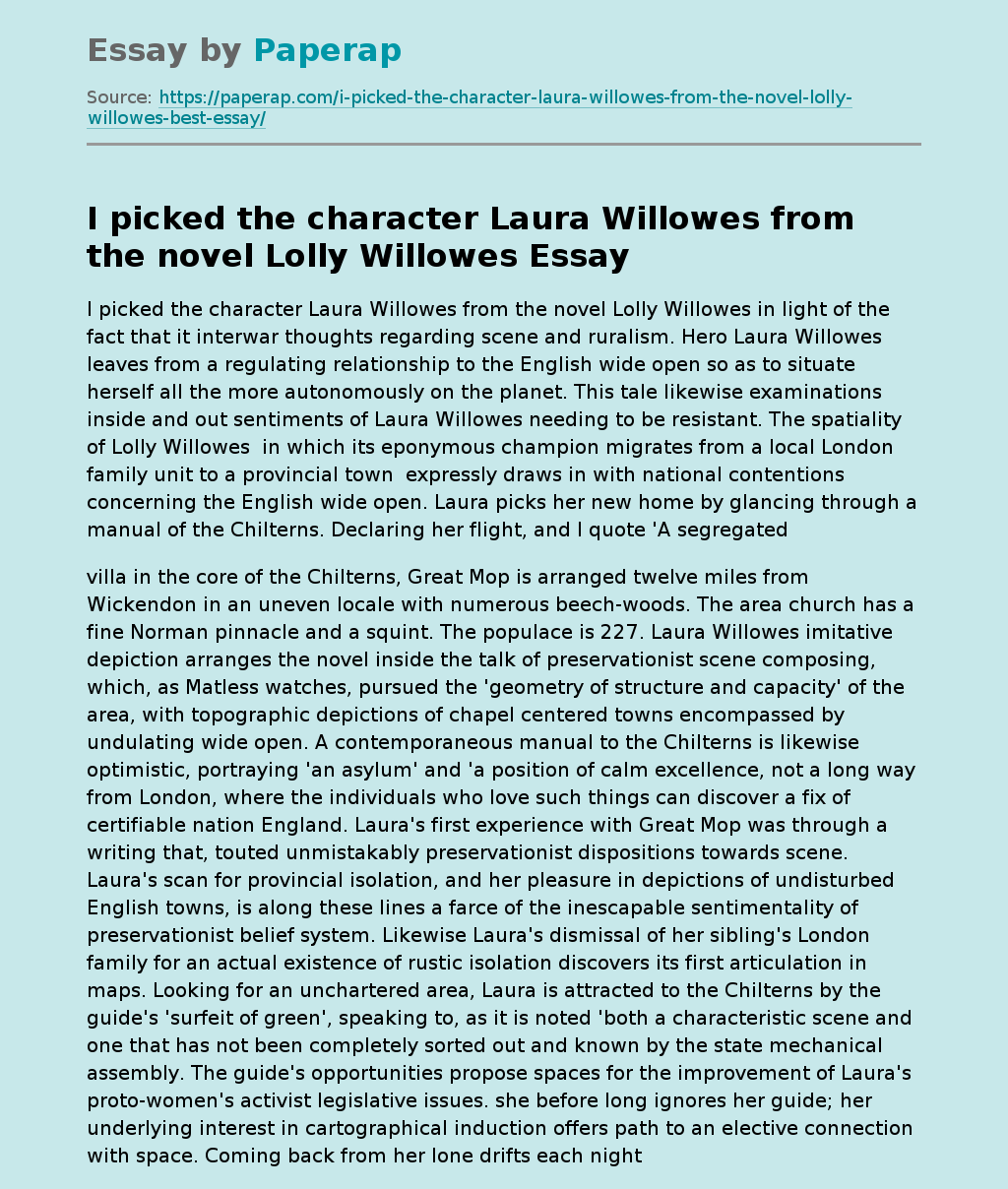 I picked the character Laura Willowes from the novel Lolly Willowes