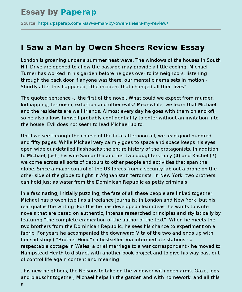 I Saw a Man by Owen Sheers Review