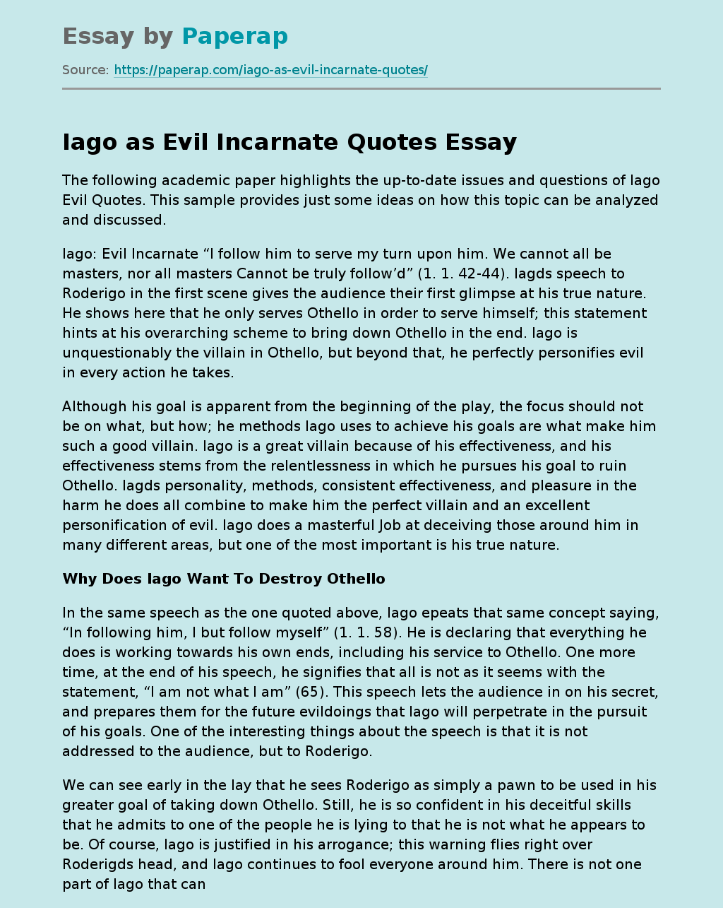 Iago as Evil Incarnate Quotes