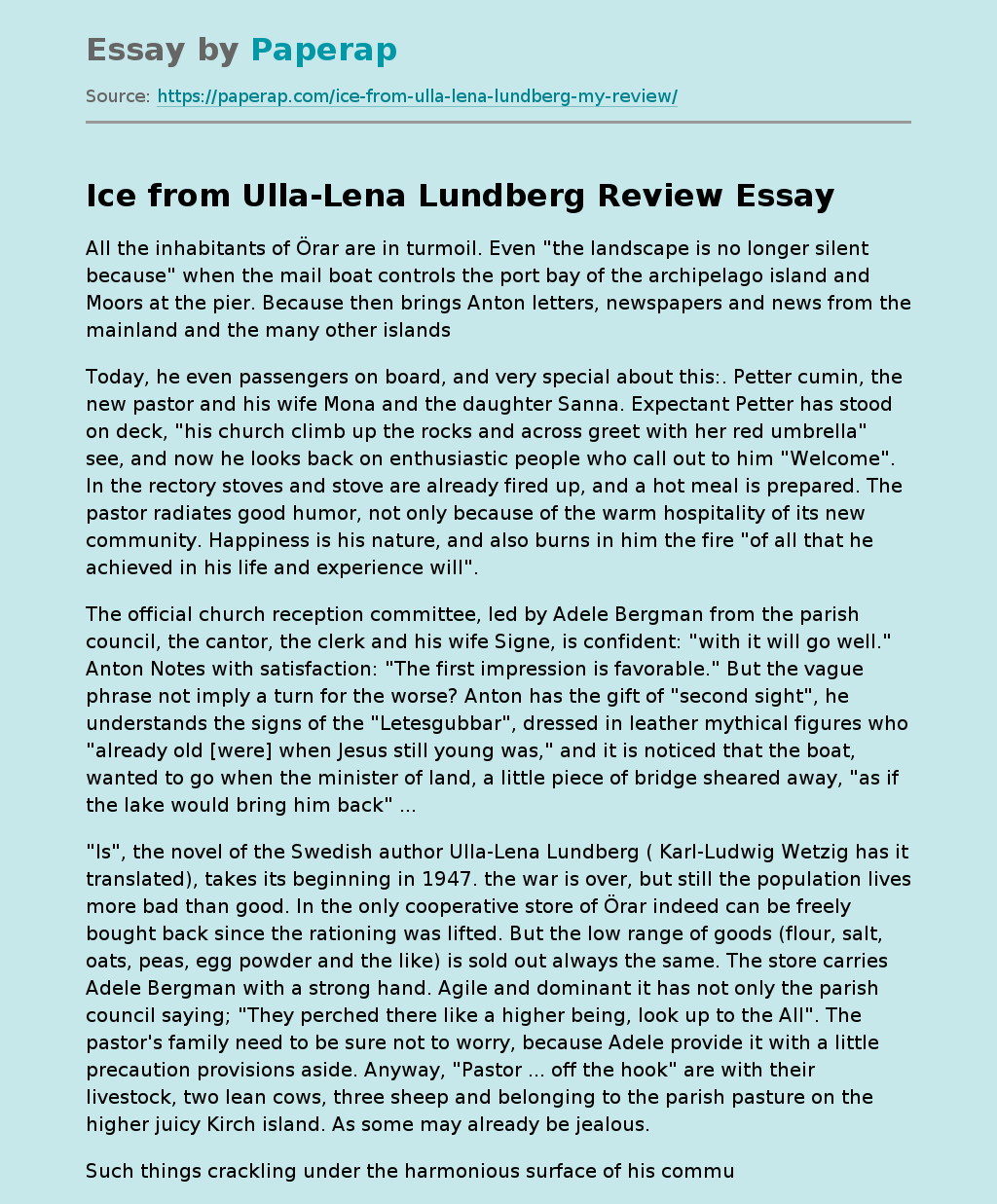 Novel "Ice" from Ulla-Lena Lundberg