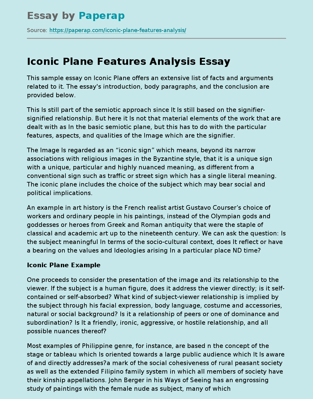 Iconic Plane Features Analysis