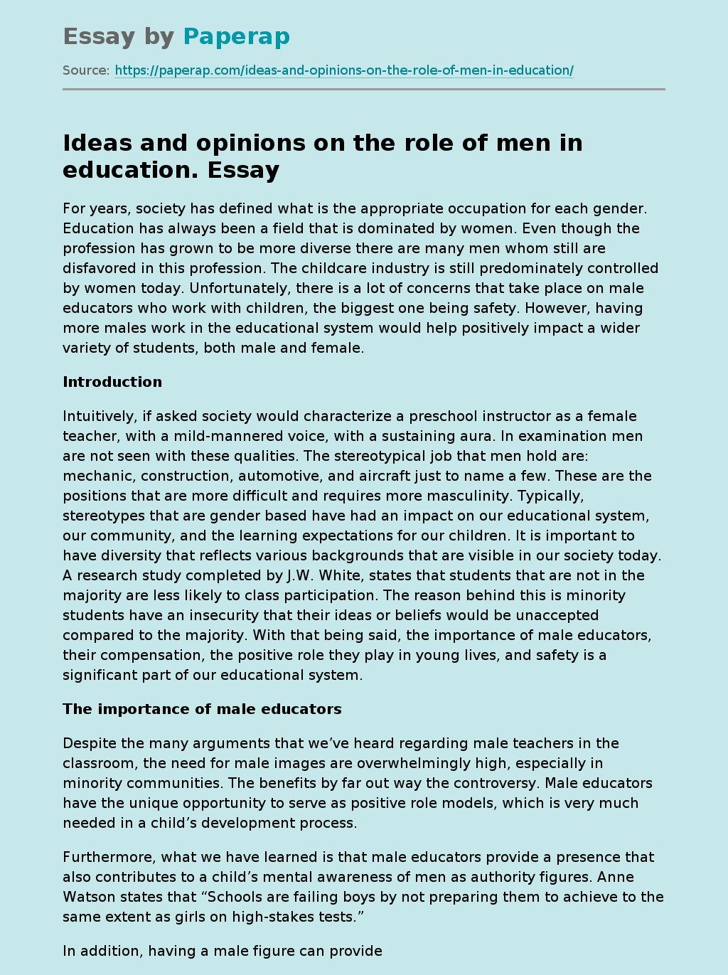 Ideas and opinions on the role of men in education.