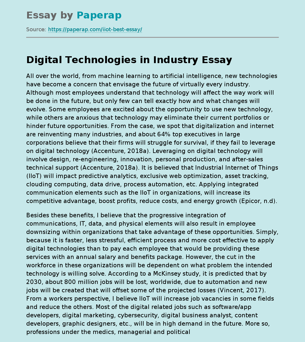 Digital Technologies in Industry