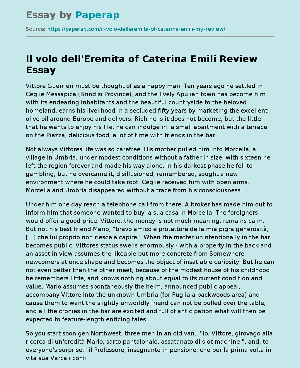 Il Volo dell'Eremita of Caterina Emili Review