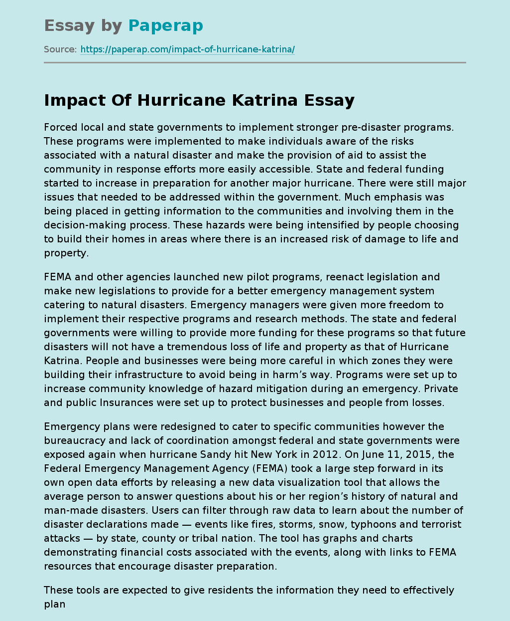 Impact Of Hurricane Katrina