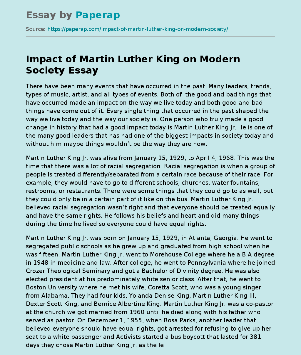 Impact of Martin Luther King on Modern Society