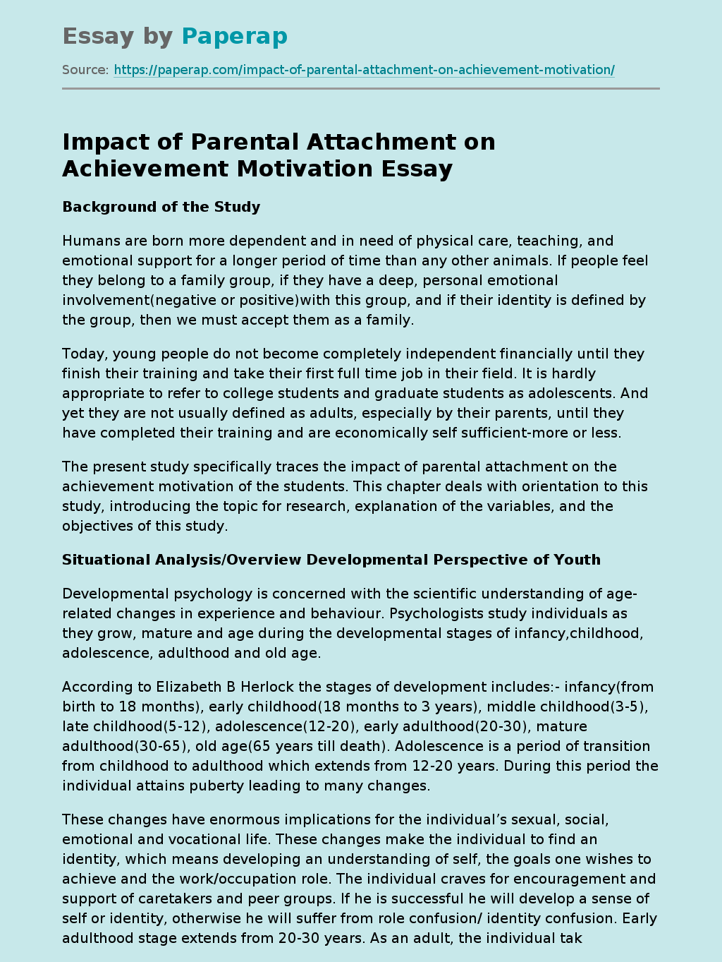 Impact of Parental Attachment on Achievement Motivation
