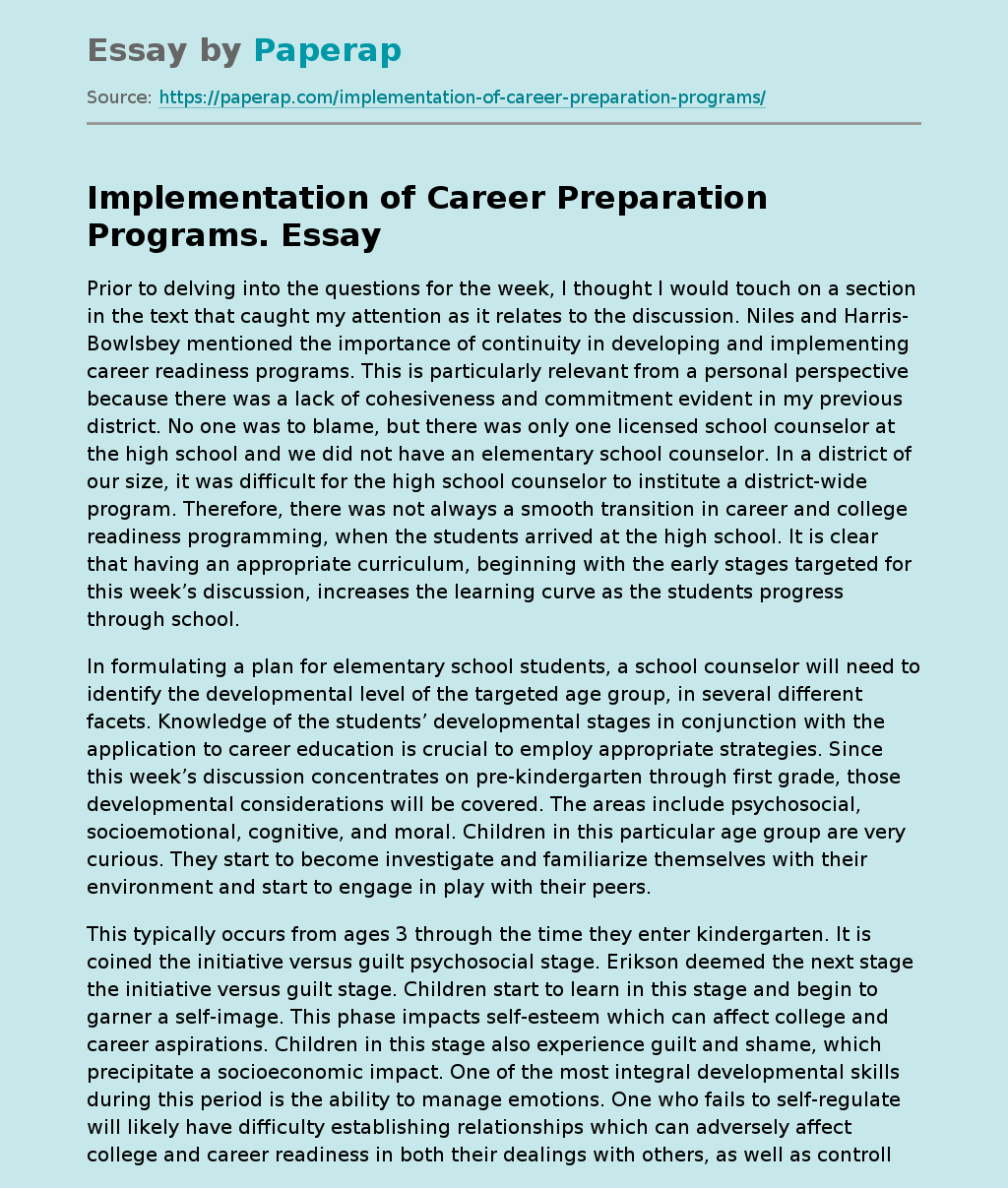 Implementation of Career Preparation Programs.
