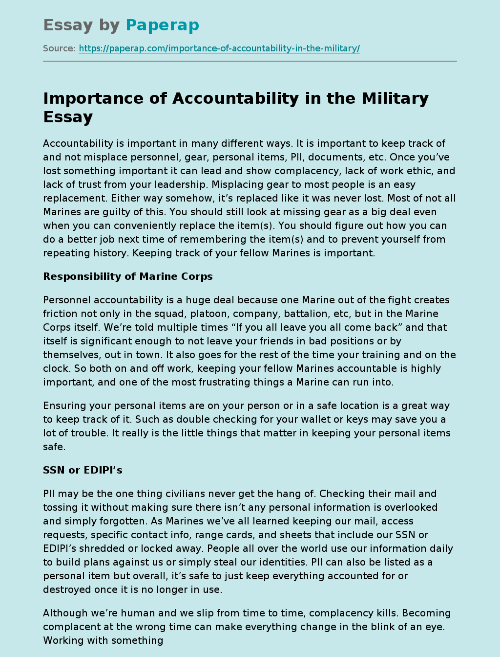 Importance of Accountability in the Military