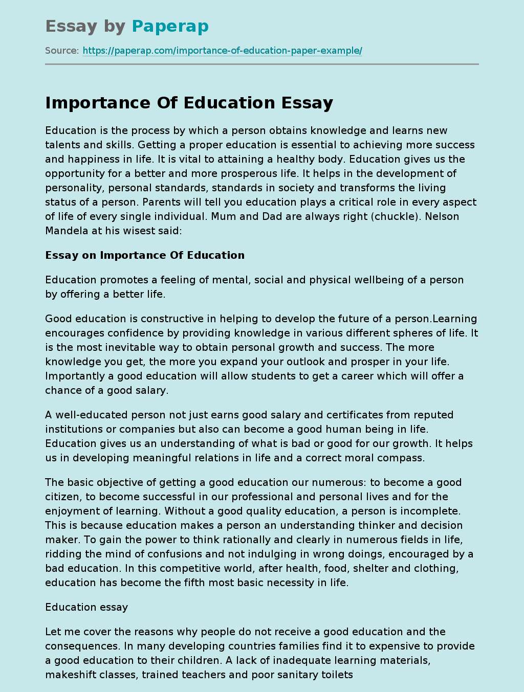 the important education essay