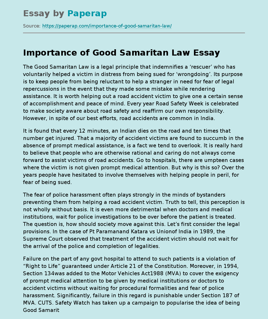 Importance of Good Samaritan Law