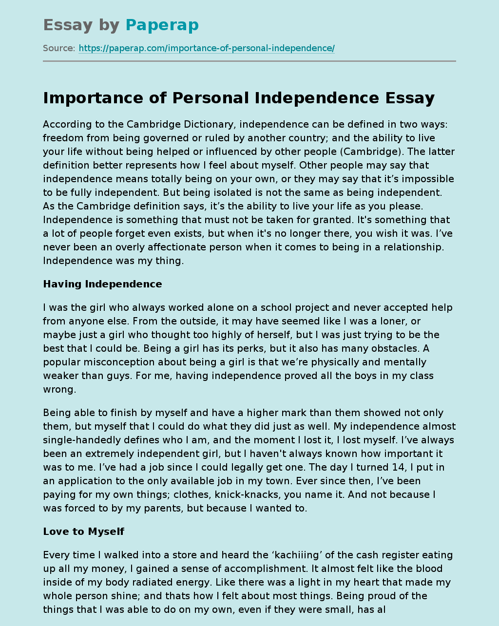 Importance of Personal Independence