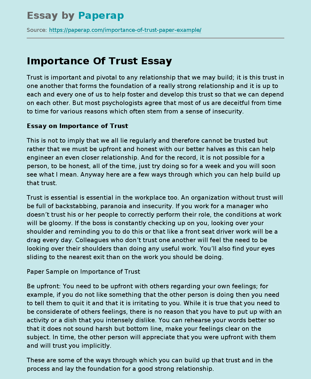 essay on peace and trust