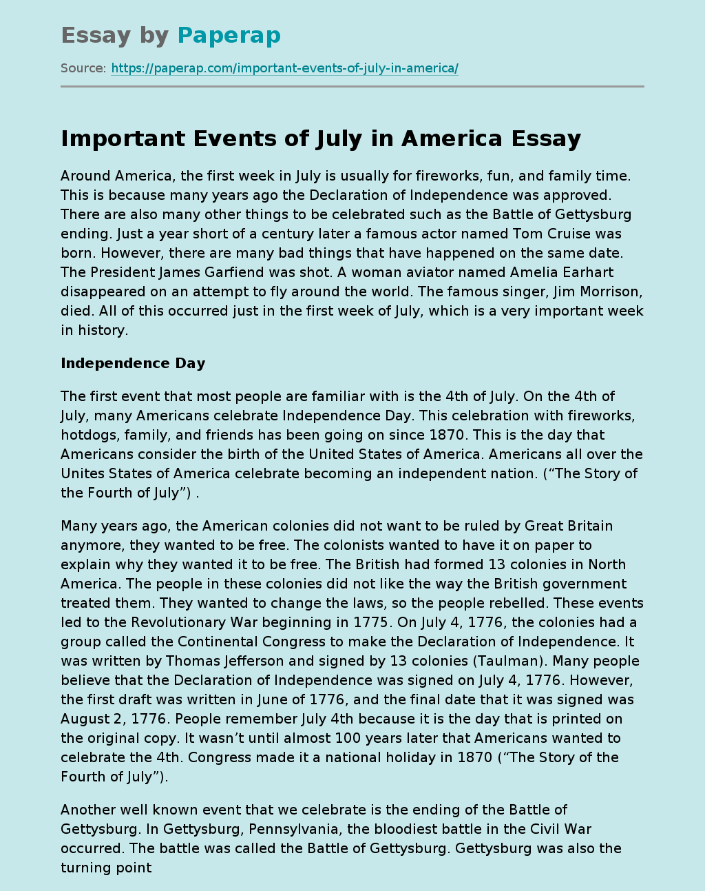 Important Events of July in America