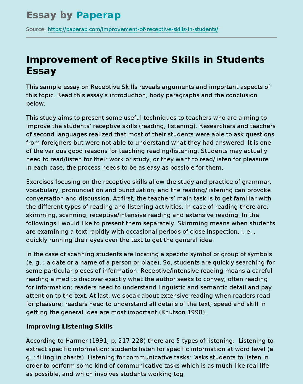 Improvement of Receptive Skills in Students