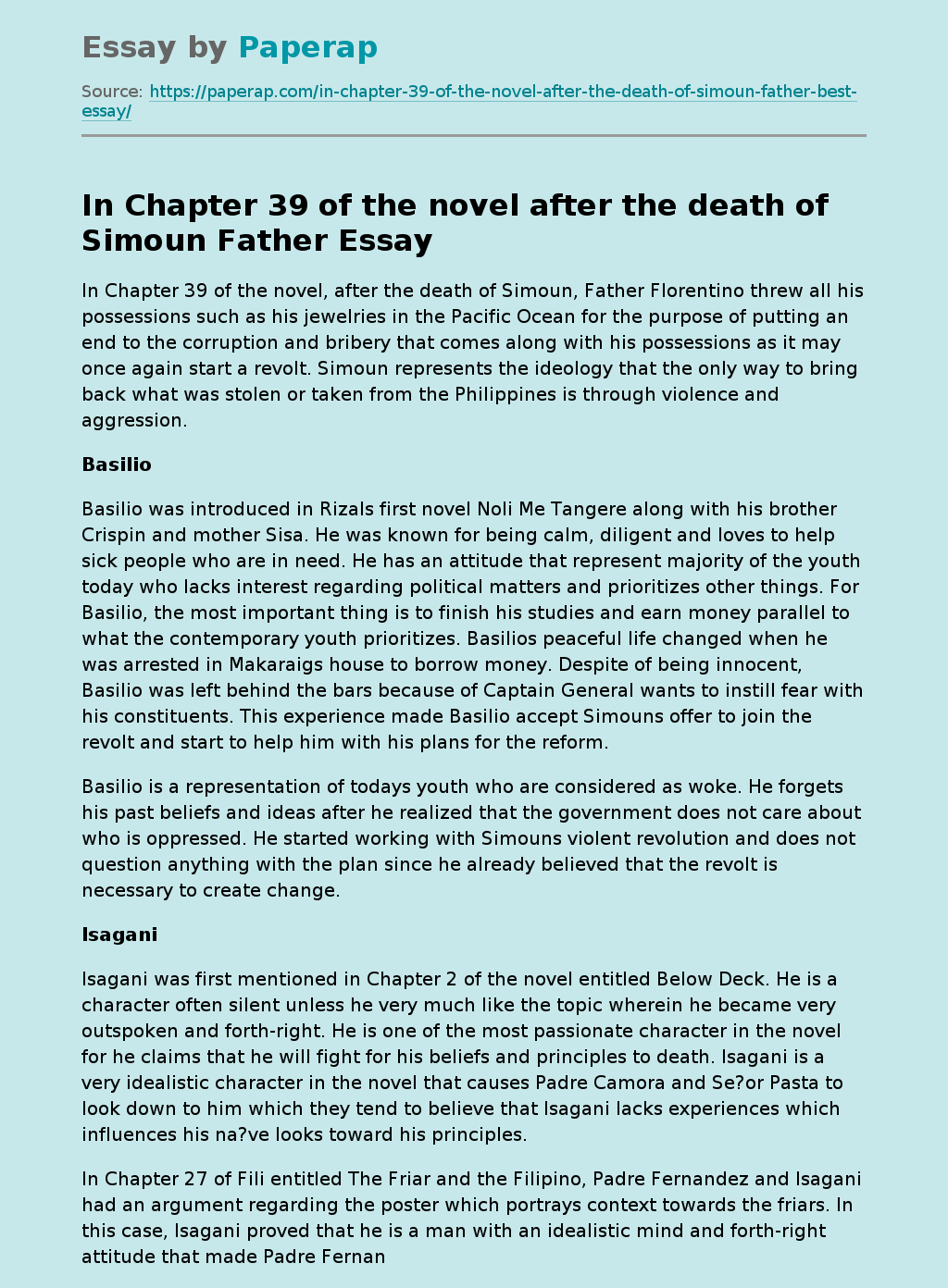 In Chapter 39 of the novel after the death of Simoun Father