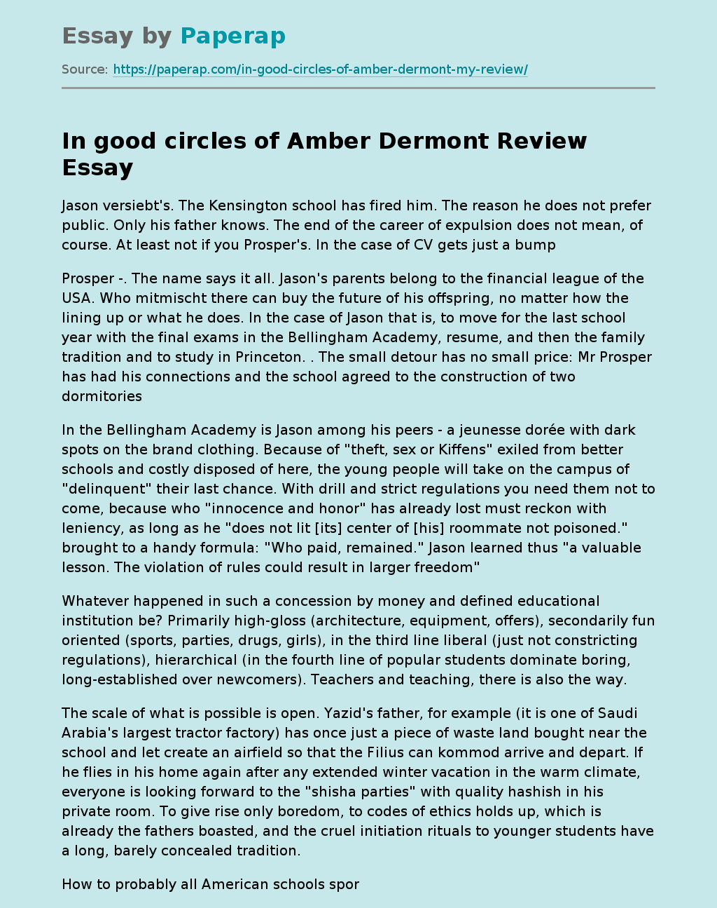 In good circles of Amber Dermont Review