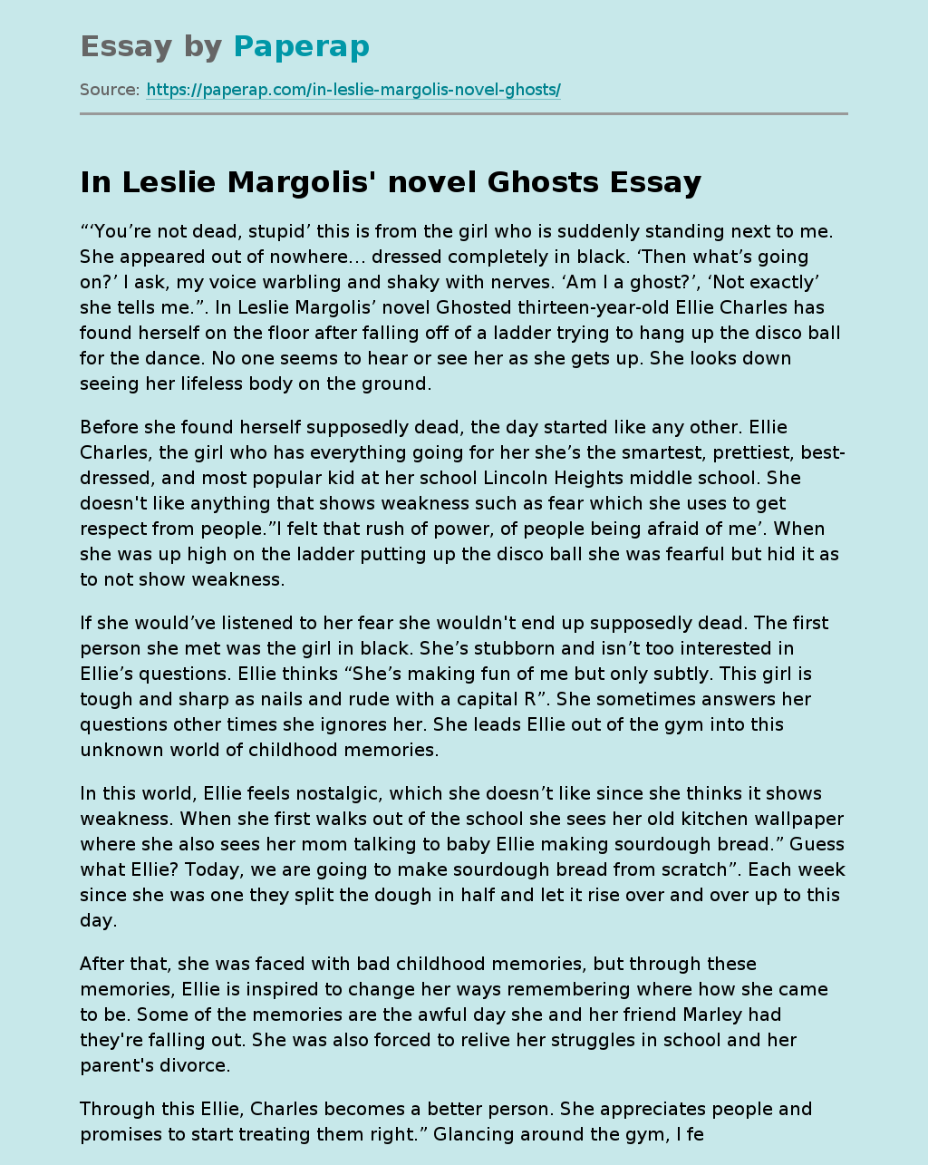 In Leslie Margolis' novel Ghosts
