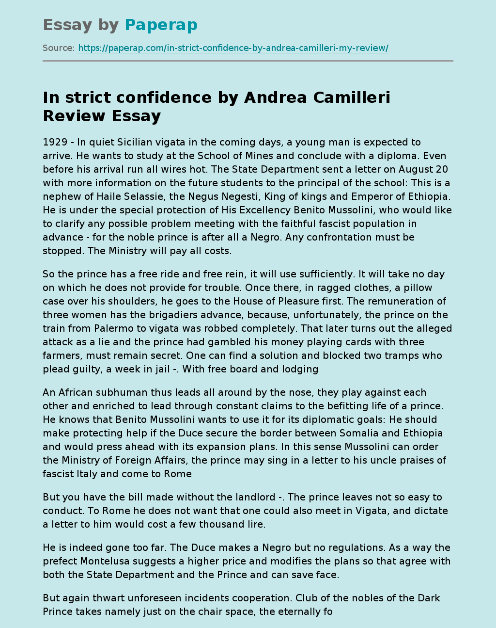 In strict confidence by Andrea Camilleri Review