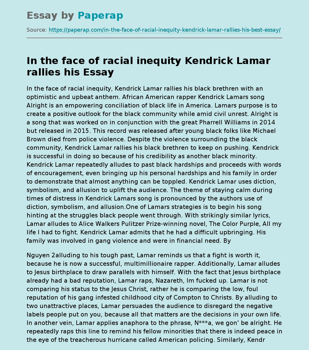In the face of racial inequity Kendrick Lamar rallies his