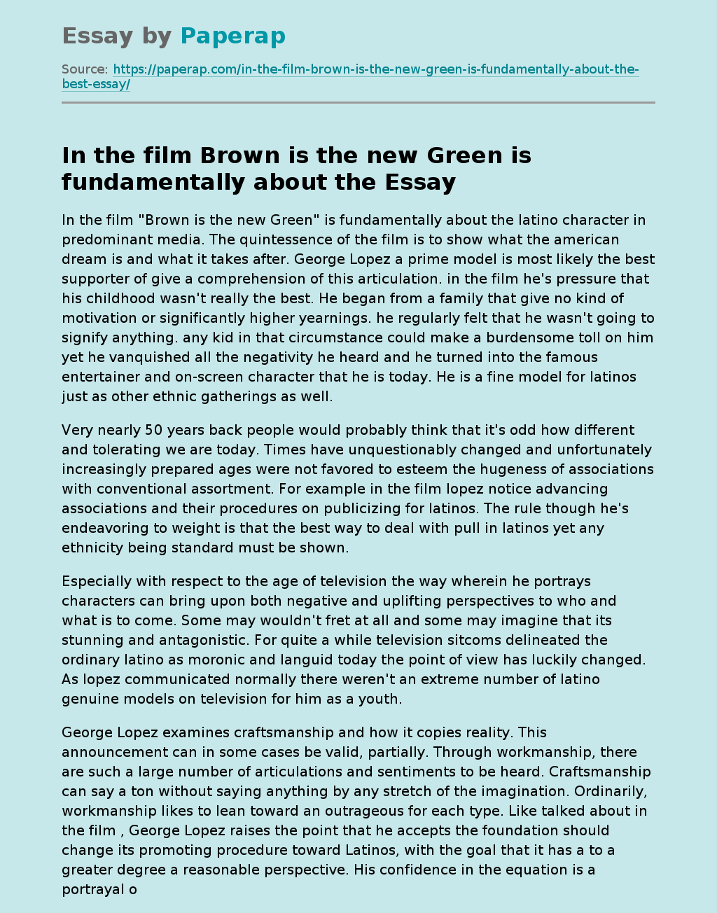In the film Brown is the new Green is fundamentally about the