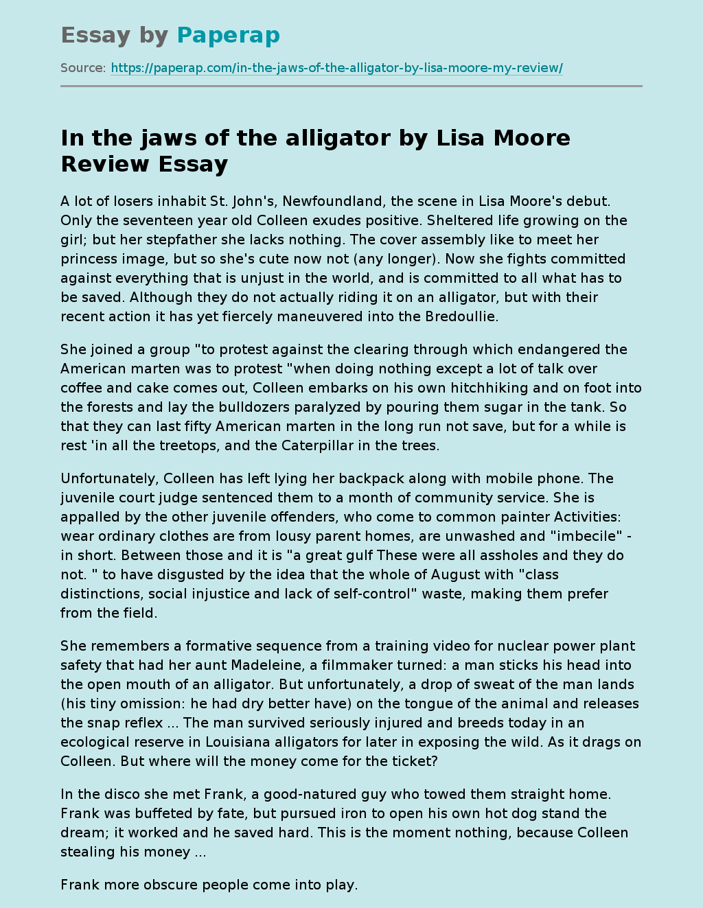 In The Jaws Of The Alligator By Lisa Moore Review