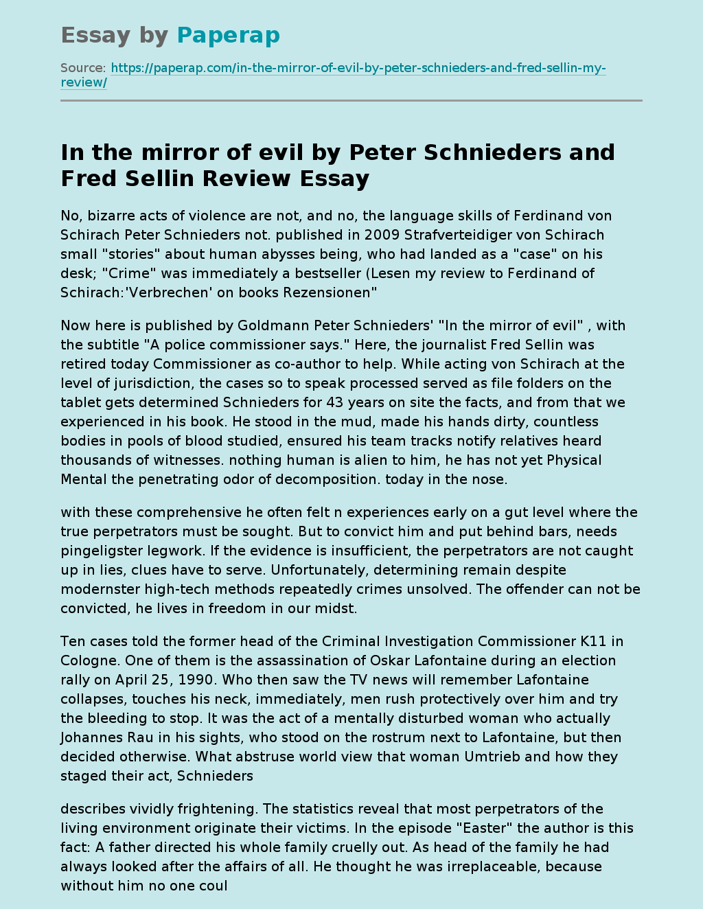 In The Mirror Of Evil By Peter Schnieders And Fred Sellin Review