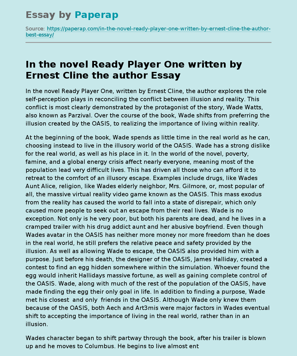 Main Ideas of Ready Player One Novel: [Essay Example], 2935 words  GradesFixer