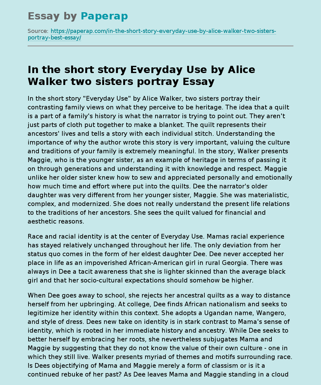 In The Short Story Everyday Use By Alice Walker Two Sisters Portray Best Essay Post Preview.webp