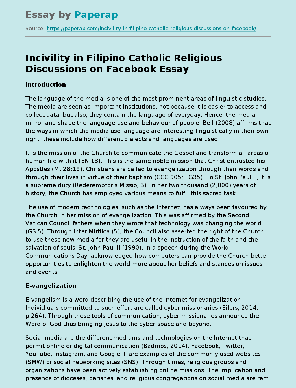 Incivility in Filipino Catholic Religious Discussions on Facebook