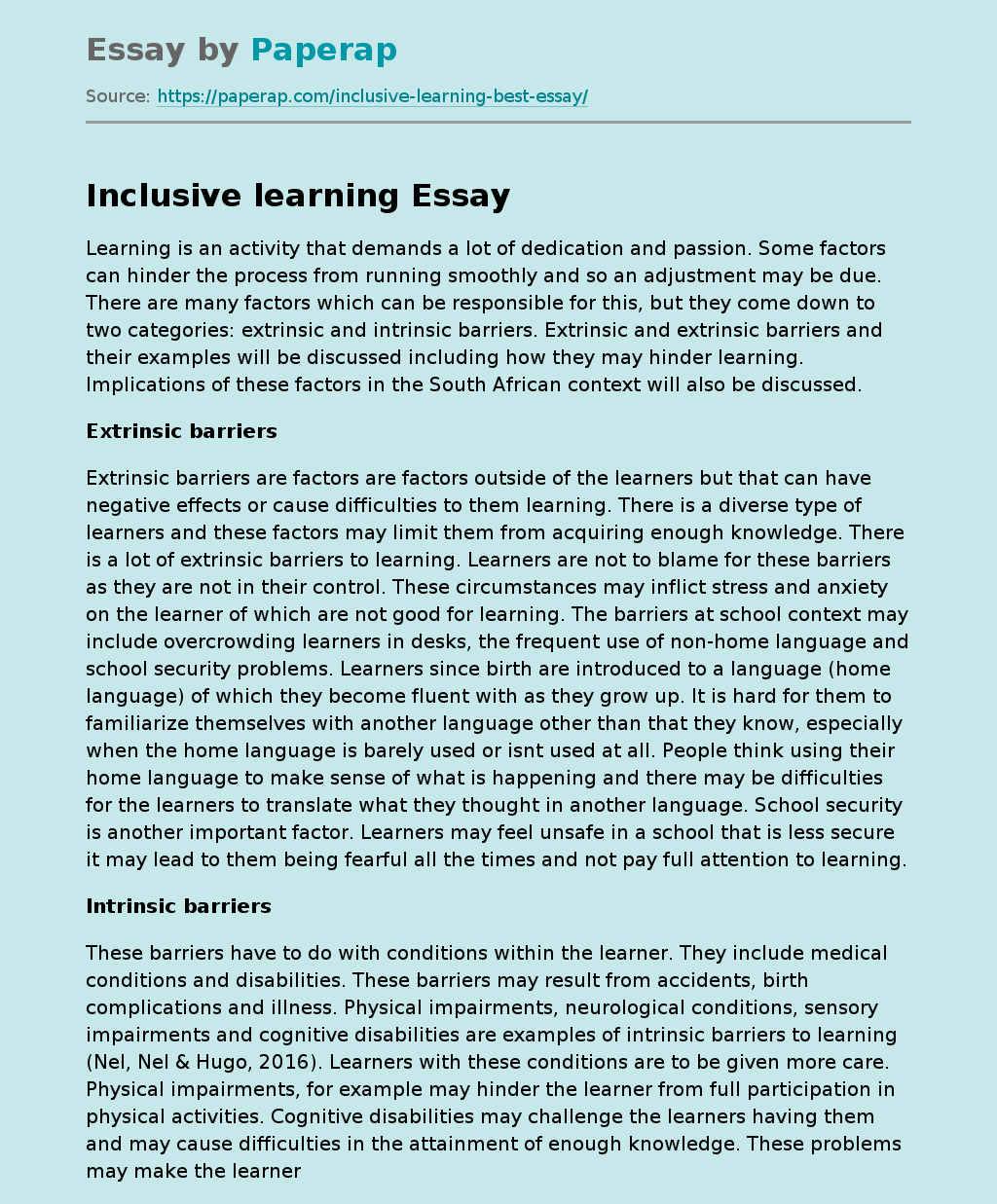 Inclusive learning
