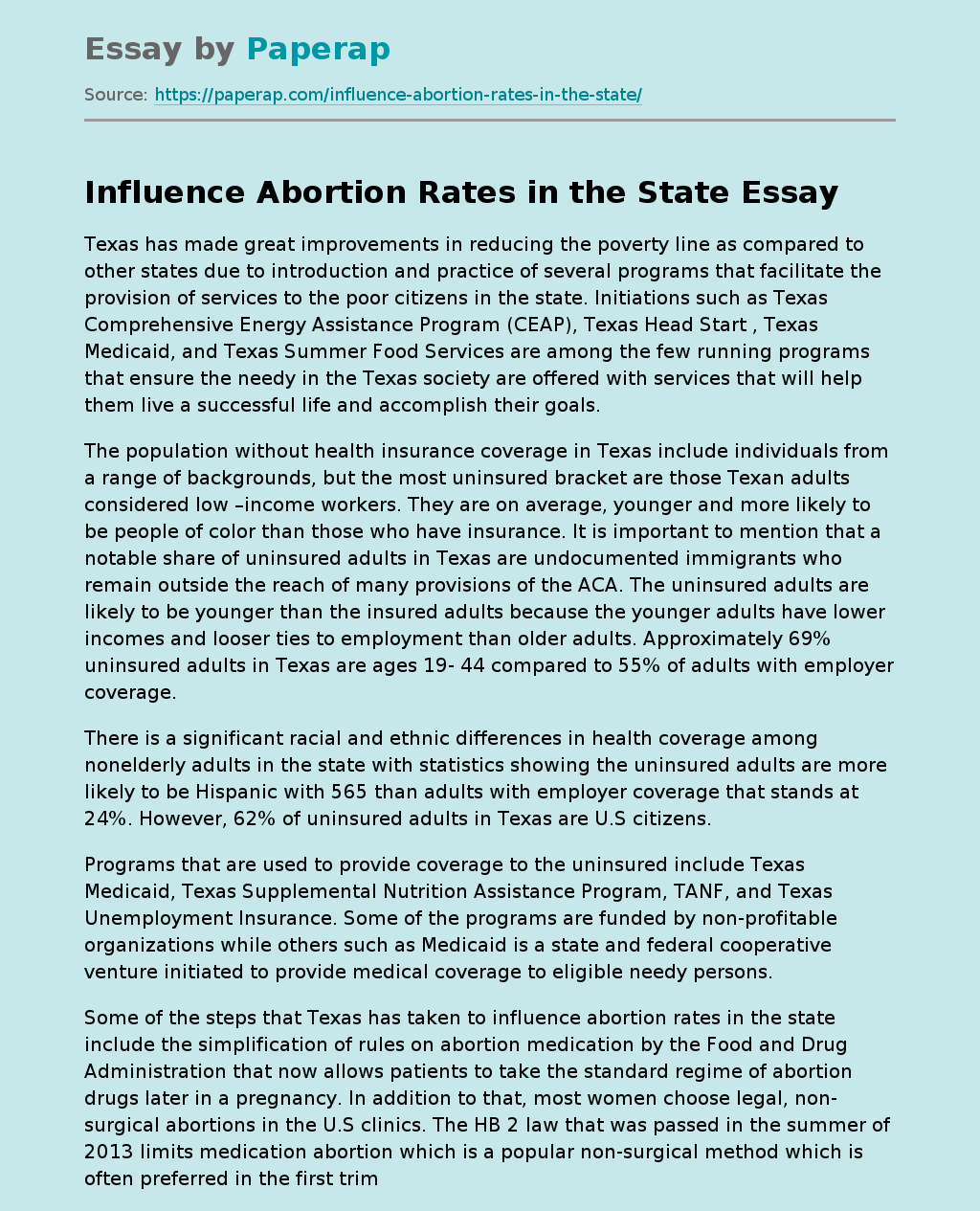 Influence Abortion Rates in the State