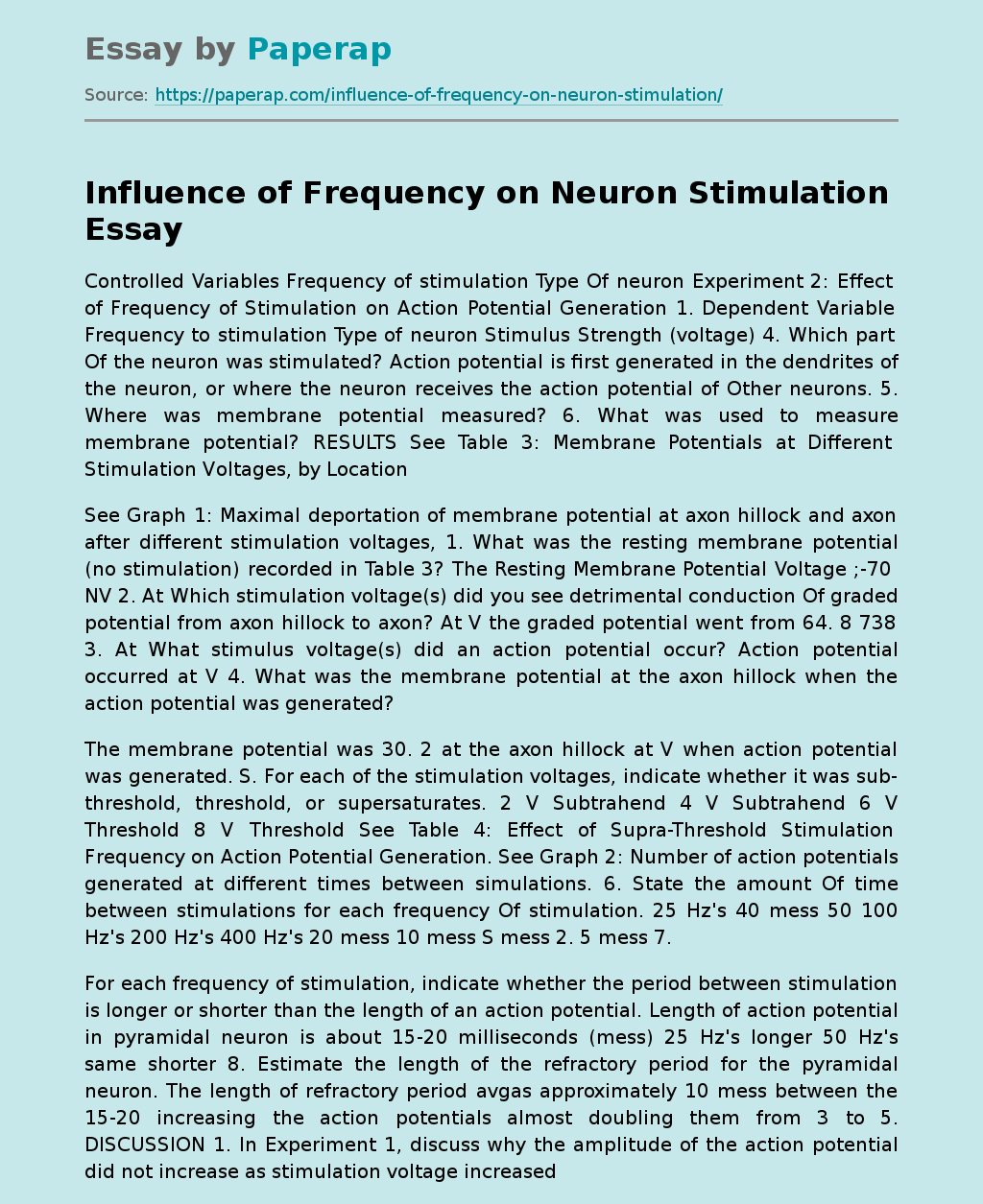 Influence of Frequency on Neuron Stimulation