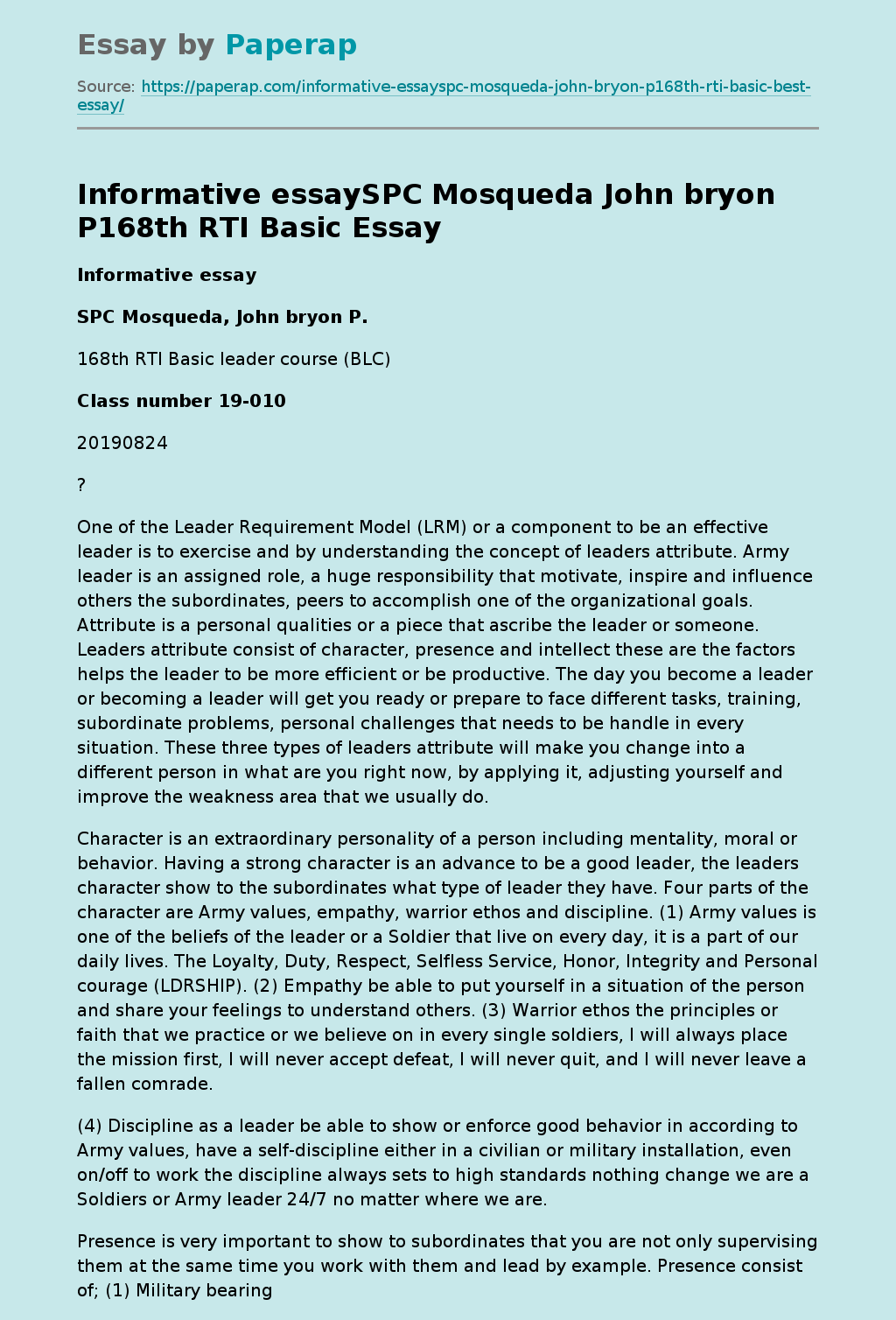 Informative SPC Mosqueda John Bryon P168th RTI Basic Essay Example