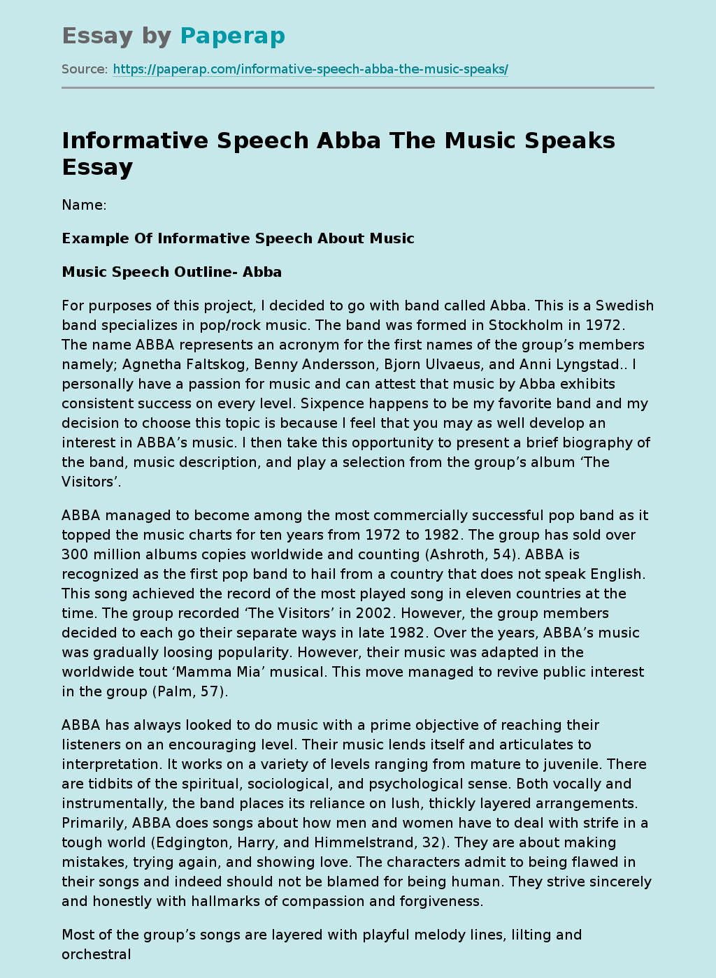 Informative Speech Abba The Music Speaks