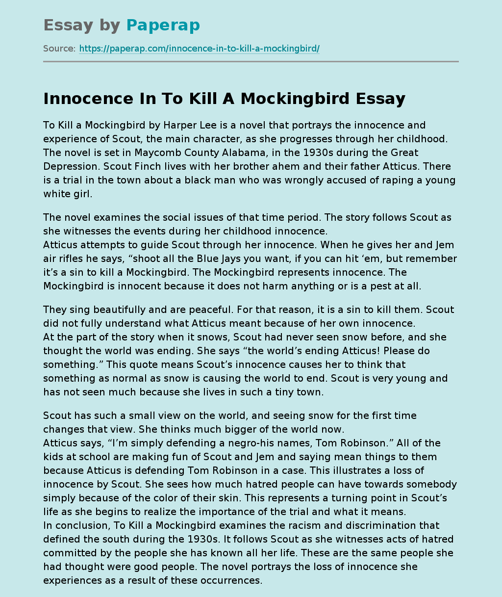 to kill a mockingbird innocence essay