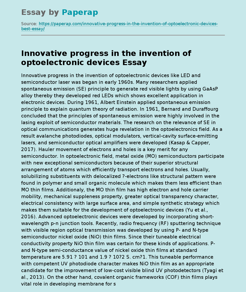 Progress in the Invention of Optoelectronic Devices