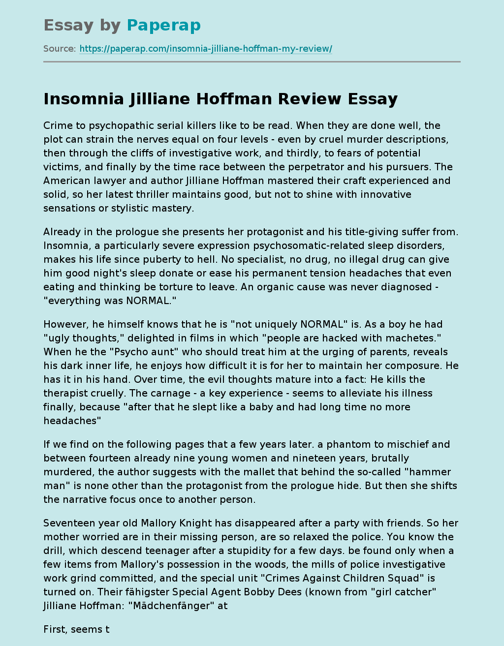 Insomnia Jilliane Hoffman Review